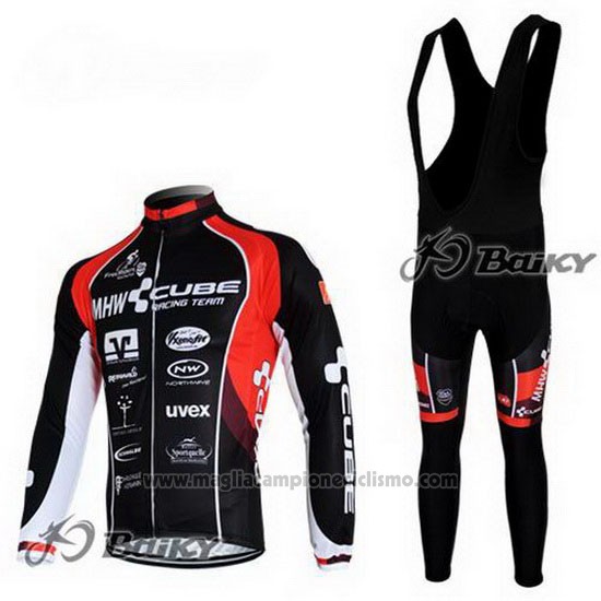 2012 Abbigliamento Ciclismo Cube Nero e Rosso Manica Lunga e Salopette